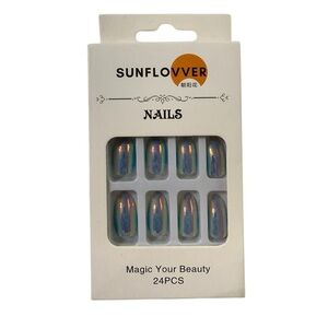 Sunflovver 24-Piece Chrome Press-On Nails · Iridescent Blue Finish